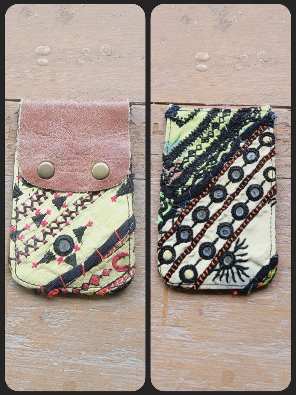 Free People embroidered banjara boho repurposed vtg leather wallet card case